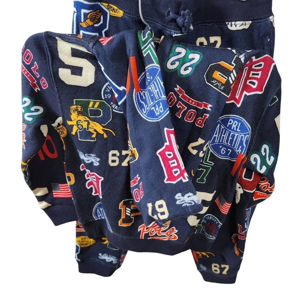 Polo‎ Ralph Lauren Toddler Boys Navy Varsity Multi-Logo Hoodie & Jogger Set 5T